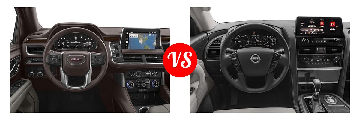 2021 GMC Yukon SUV AT4 / Denali / SLE vs. 2021 Nissan Armada SUV Platinum / S / SV - Dashboard Comparison