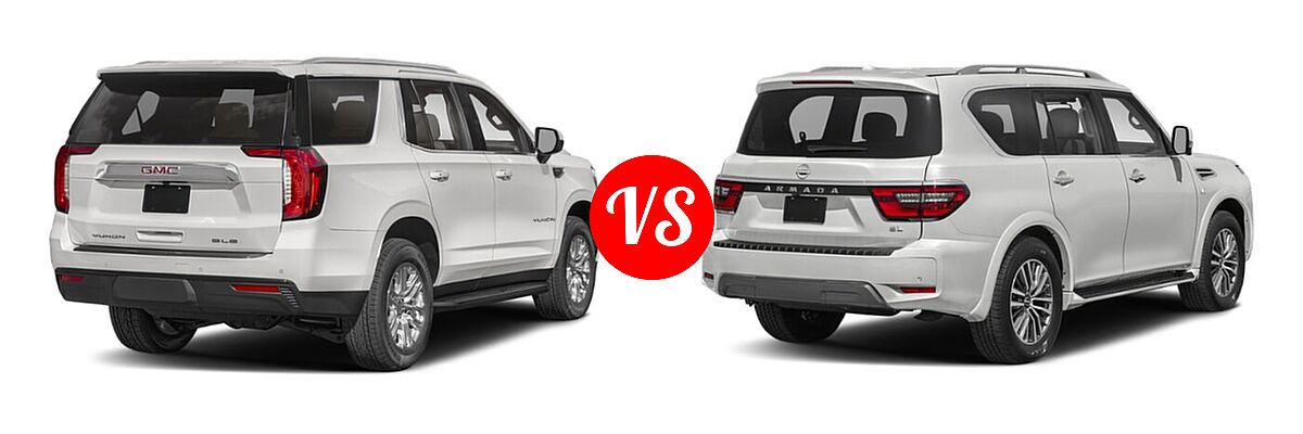 2021 GMC Yukon SUV AT4 / Denali / SLE vs. 2021 Nissan Armada SUV SL - Rear Right Comparison
