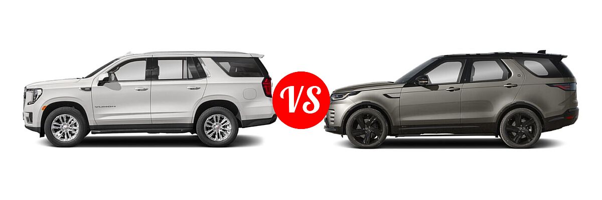 2021 GMC Yukon SUV AT4 / Denali / SLE vs. 2021 Land Rover Discovery SUV HSE R-Dynamic / S / S R-Dynamic - Side Comparison