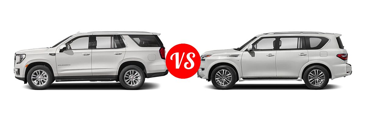 2021 GMC Yukon SUV AT4 / Denali / SLE vs. 2021 Nissan Armada SUV SL - Side Comparison