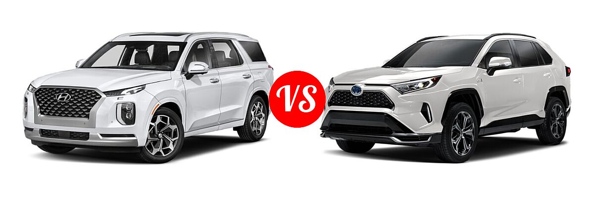 2022 Hyundai Palisade SUV Calligraphy vs. 2022 Toyota RAV4 Prime SUV PHEV SE / XSE - Front Left Comparison
