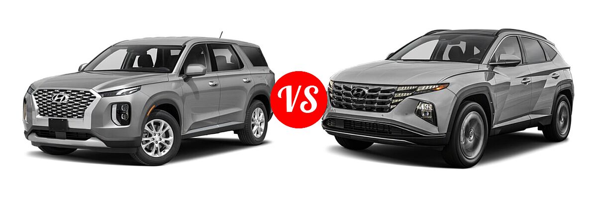 2022 Hyundai Palisade SUV SE vs. 2022 Hyundai Tucson SUV PHEV Limited / SEL - Front Left Comparison