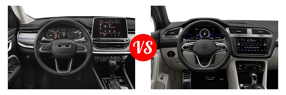 2022 Jeep Compass SUV (RED) Edition / High Altitude / Latitude / Latitude Lux / Limited / Sport / Trailhawk vs. 2022 Volkswagen Tiguan SUV SE R-Line Black - Dashboard Comparison