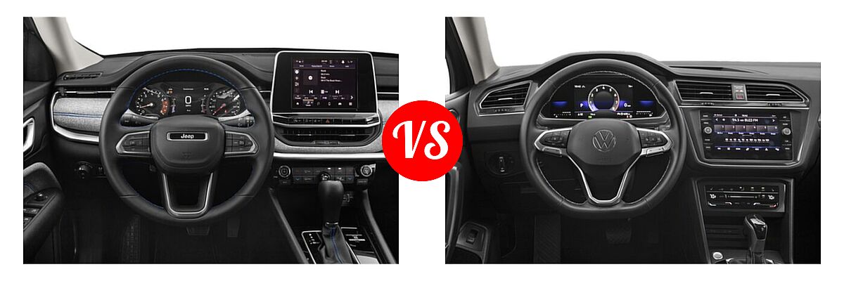 2022 Jeep Compass SUV (RED) Edition / High Altitude / Latitude / Latitude Lux / Limited / Sport / Trailhawk vs. 2022 Volkswagen Tiguan SUV SE - Dashboard Comparison