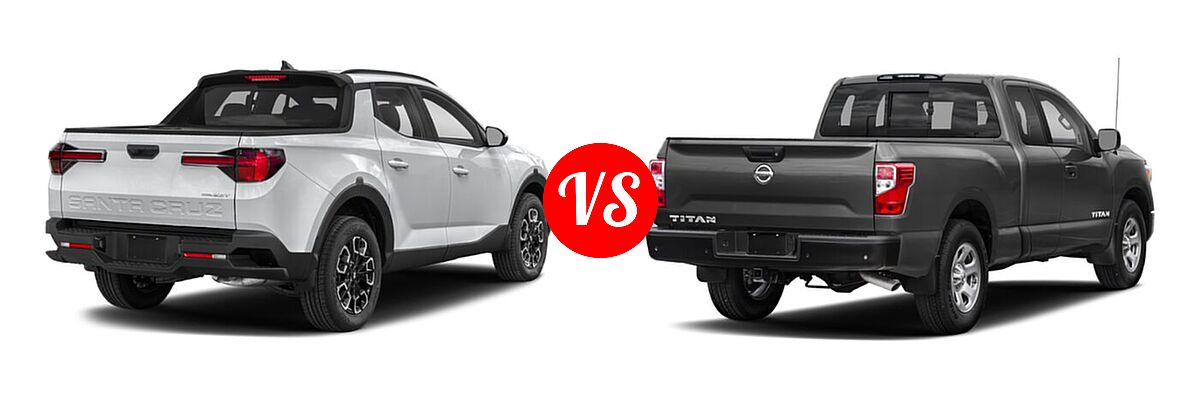 2022 Hyundai Santa Cruz Pickup SEL Premium vs. 2021 Nissan Titan King Cab Pickup PRO-4X / S / SV - Rear Right Comparison