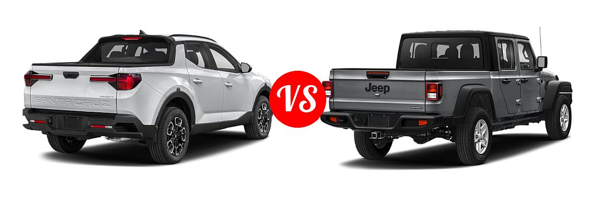 2022 Hyundai Santa Cruz Pickup SEL Premium vs. 2022 Jeep Gladiator Pickup Altitude / Sport / Sport S / Texas Trail / Willys / Willys Sport - Rear Right Comparison