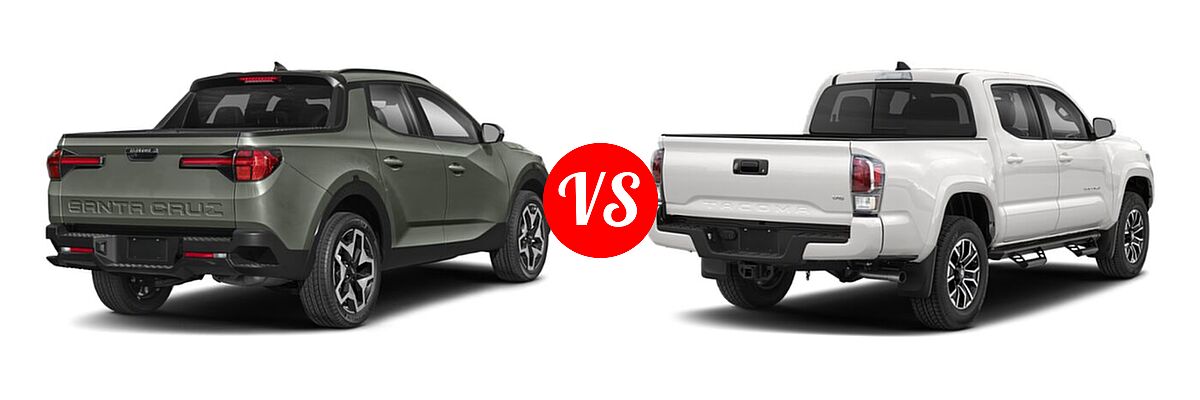 2022 Hyundai Santa Cruz Pickup Limited / SE / SEL vs. 2022 Toyota Tacoma Pickup TRD Sport - Rear Right Comparison