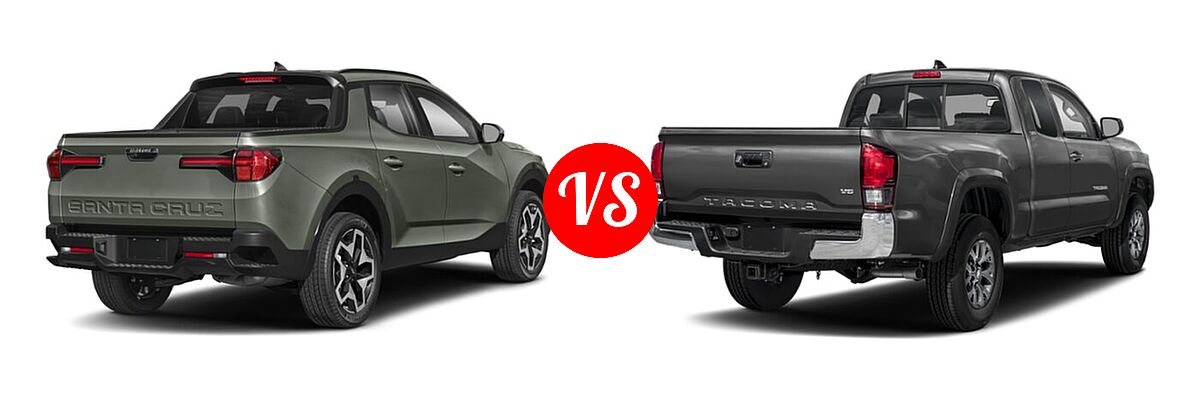 2022 Hyundai Santa Cruz Pickup Limited / SE / SEL vs. 2022 Toyota Tacoma Pickup SR / SR5 / TRD Sport - Rear Right Comparison