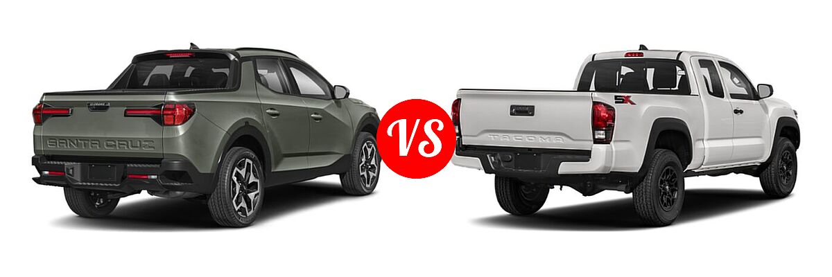 2022 Hyundai Santa Cruz Pickup Limited / SE / SEL vs. 2022 Toyota Tacoma Pickup SR - Rear Right Comparison