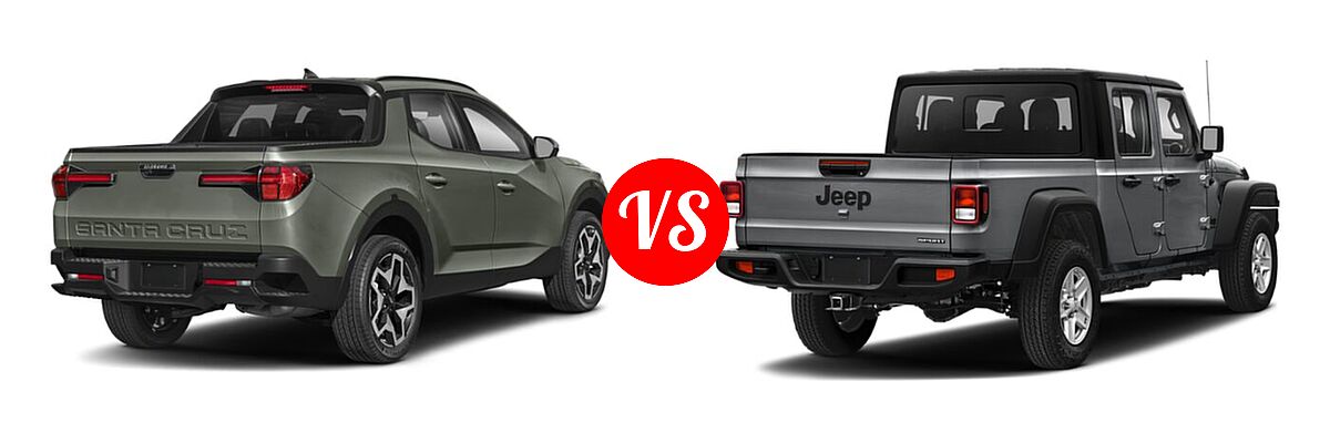 2022 Hyundai Santa Cruz Pickup Limited / SE / SEL vs. 2022 Jeep Gladiator Pickup Altitude / Sport / Sport S / Texas Trail / Willys / Willys Sport - Rear Right Comparison