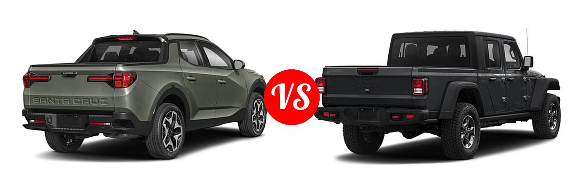 2022 Hyundai Santa Cruz Pickup Limited / SE / SEL vs. 2022 Jeep Gladiator Pickup Rubicon - Rear Right Comparison