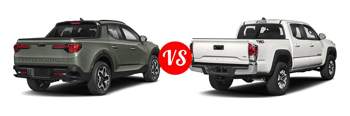 2022 Hyundai Santa Cruz Pickup Limited / SE / SEL vs. 2022 Toyota Tacoma Pickup TRD Off Road - Rear Right Comparison