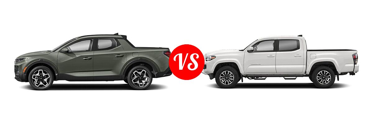2022 Hyundai Santa Cruz Pickup Limited / SE / SEL vs. 2022 Toyota Tacoma Pickup TRD Sport - Side Comparison