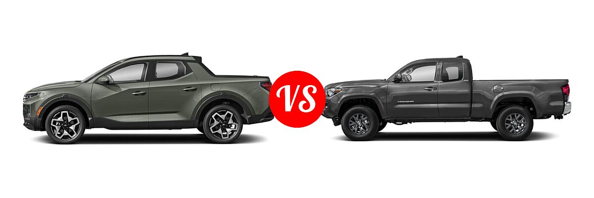 2022 Hyundai Santa Cruz Pickup Limited / SE / SEL vs. 2022 Toyota Tacoma Pickup SR / SR5 / TRD Sport - Side Comparison