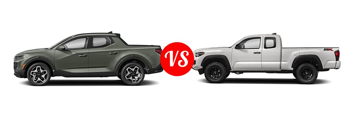 2022 Hyundai Santa Cruz Pickup Limited / SE / SEL vs. 2022 Toyota Tacoma Pickup SR - Side Comparison
