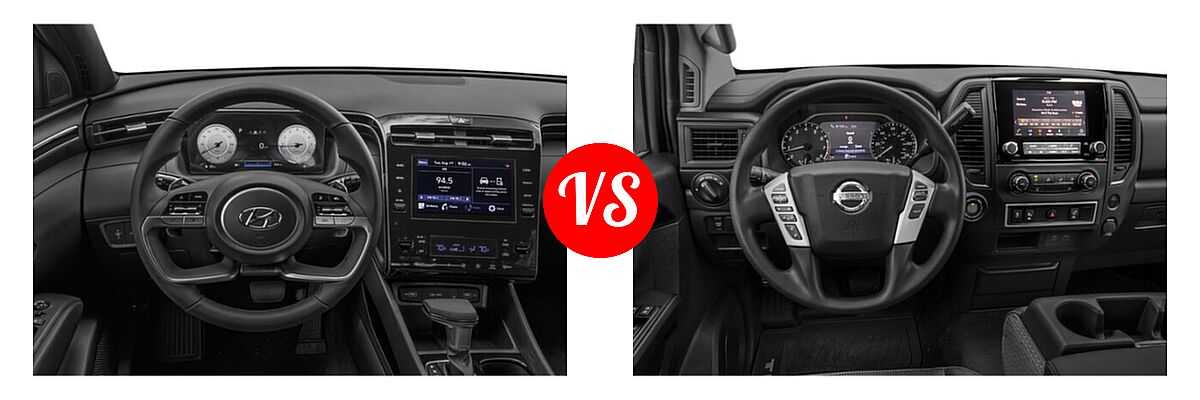 2022 Hyundai Santa Cruz Pickup SEL Premium vs. 2021 Nissan Titan King Cab Pickup PRO-4X / S / SV - Dashboard Comparison