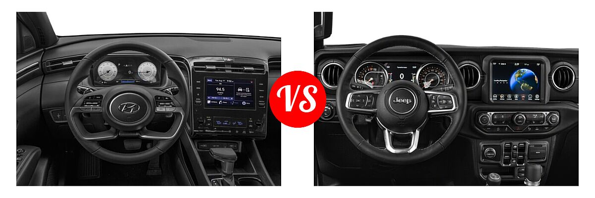 2022 Hyundai Santa Cruz Pickup SEL Premium vs. 2022 Jeep Gladiator Pickup High Altitude / Overland - Dashboard Comparison