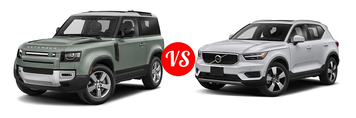 2021 Land Rover Defender 90 SUV 90 AWD / First Edition / S / X / X-Dynamic S vs. 2019 Volvo XC40 SUV Momentum / R-Design - Front Left Comparison