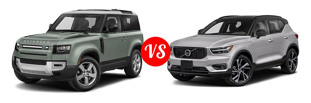 2021 Land Rover Defender 90 SUV 90 AWD / First Edition / S / X / X-Dynamic S vs. 2019 Volvo XC40 SUV R-Design - Front Left Comparison