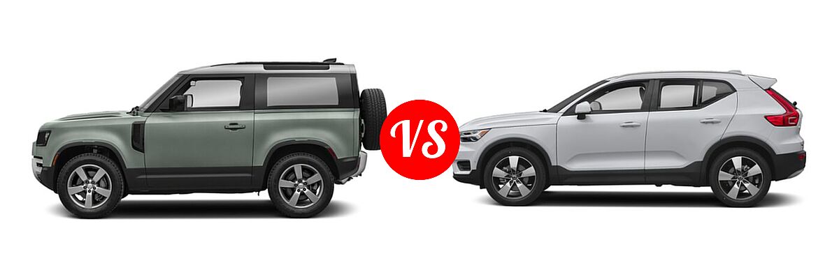 2021 Land Rover Defender 90 SUV 90 AWD / First Edition / S / X / X-Dynamic S vs. 2019 Volvo XC40 SUV Momentum / R-Design - Side Comparison