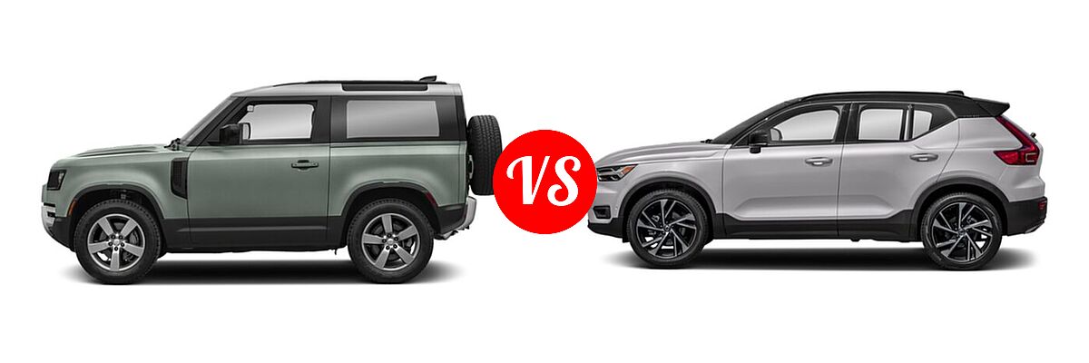 2021 Land Rover Defender 90 SUV 90 AWD / First Edition / S / X / X-Dynamic S vs. 2019 Volvo XC40 SUV R-Design - Side Comparison