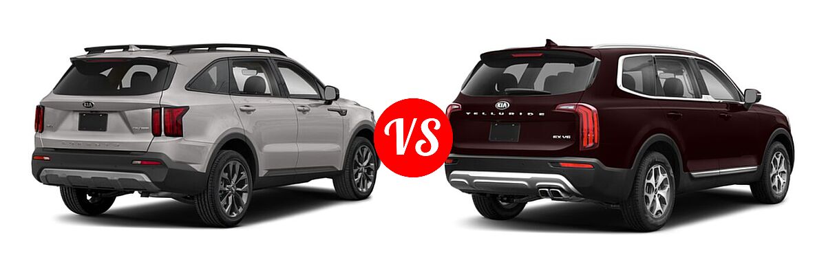 2021 Kia Sorento SUV SX Prestige X-Line vs. 2021 Kia Telluride SUV EX / LX - Rear Right Comparison