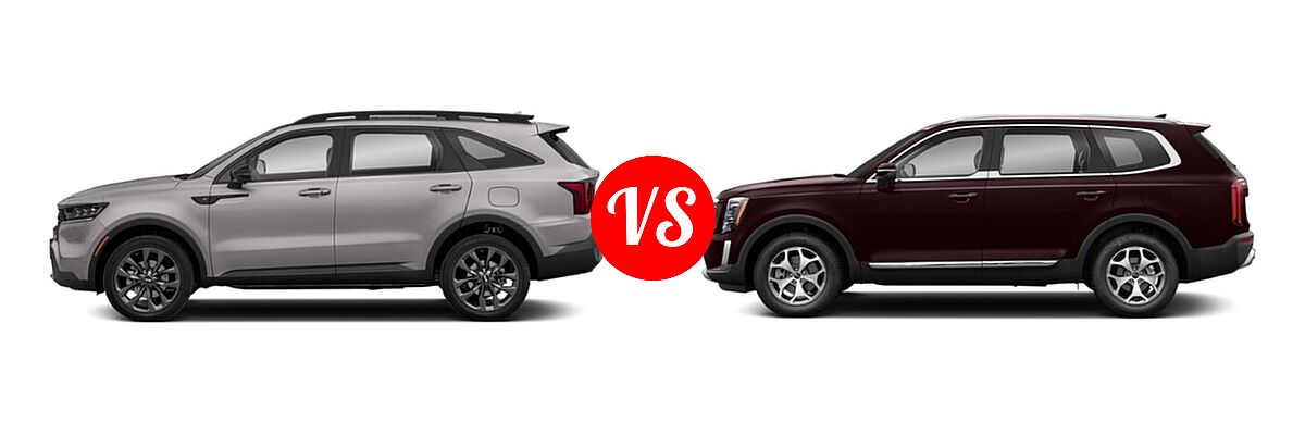 2021 Kia Sorento SUV SX Prestige X-Line vs. 2021 Kia Telluride SUV EX / LX - Side Comparison