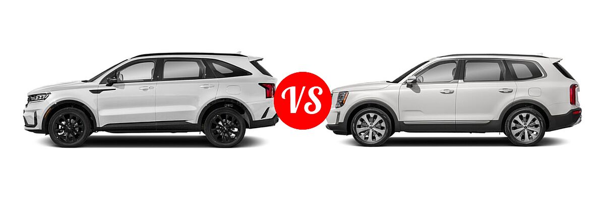 2021 Kia Sorento SUV SX / SX Prestige vs. 2021 Kia Telluride SUV S - Side Comparison