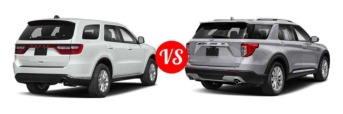 2021 Dodge Durango SUV SXT Plus vs. 2021 Ford Explorer SUV Base / Limited / Platinum / XLT - Rear Right Comparison