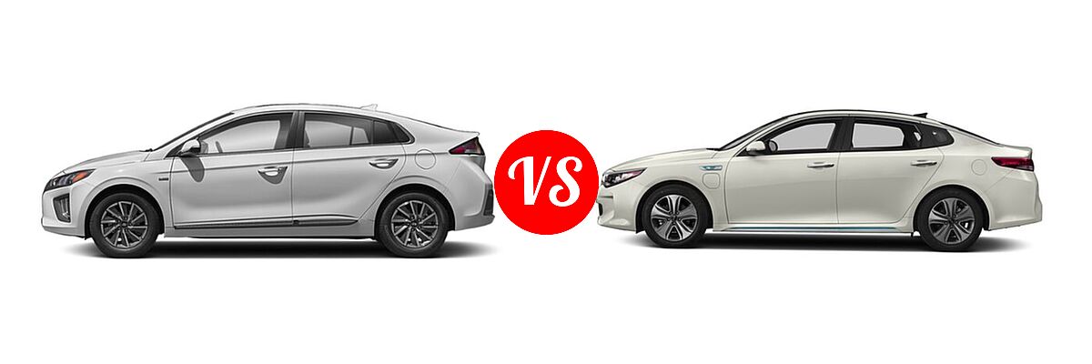 2021 Hyundai Ioniq Electric Hatchback Electric SE vs. 2018 Kia Optima Plug-In Hybrid Sedan EX - Side Comparison