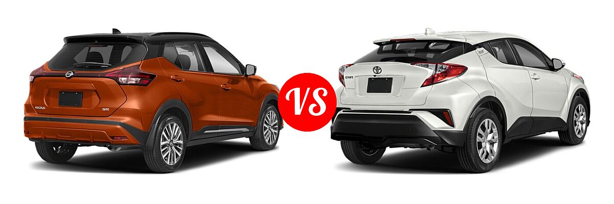 2021 Nissan Kicks SUV SR vs. 2021 Toyota C-HR SUV LE / Nightshade / XLE - Rear Right Comparison