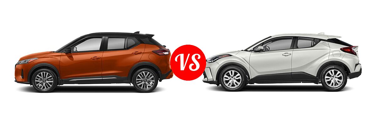 2021 Nissan Kicks SUV SR vs. 2021 Toyota C-HR SUV LE / Nightshade / XLE - Side Comparison