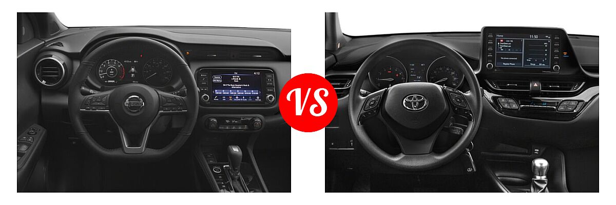 2021 Nissan Kicks SUV SR vs. 2021 Toyota C-HR SUV LE / Nightshade / XLE - Dashboard Comparison