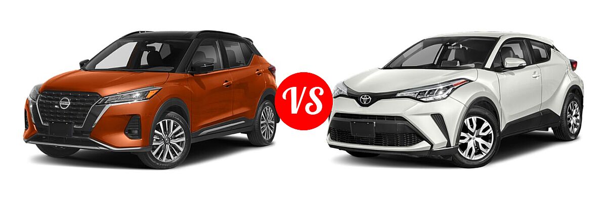 2021 Nissan Kicks SUV SR vs. 2021 Toyota C-HR SUV LE / Nightshade / XLE - Front Left Comparison