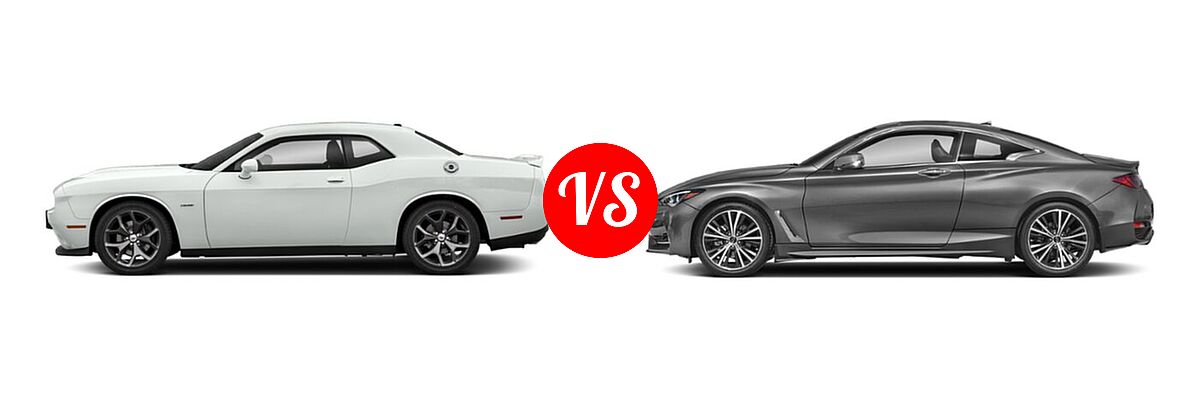 2022 Dodge Challenger Coupe GT / R/T vs. 2022 Infiniti Q60 Coupe LUXE / PURE - Side Comparison
