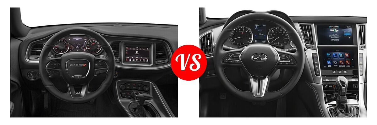 2022 Dodge Challenger Coupe GT / R/T vs. 2022 Infiniti Q60 Coupe LUXE / PURE - Dashboard Comparison