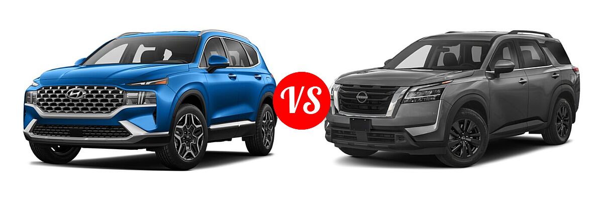 2022 Hyundai Santa Fe SUV PHEV Limited / SEL Convenience vs. 2022 Nissan Pathfinder SUV SV - Front Left Comparison