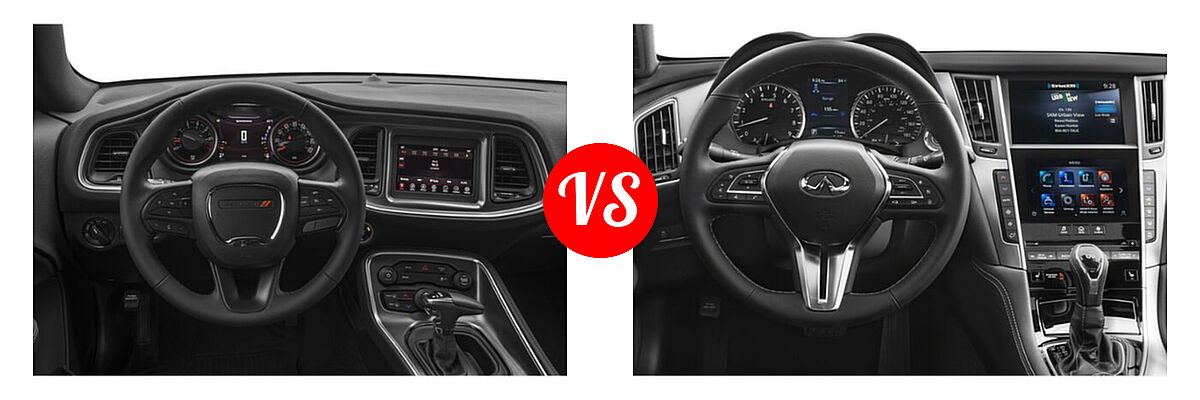 2022 Dodge Challenger Coupe SXT vs. 2022 Infiniti Q60 Coupe LUXE / PURE - Dashboard Comparison