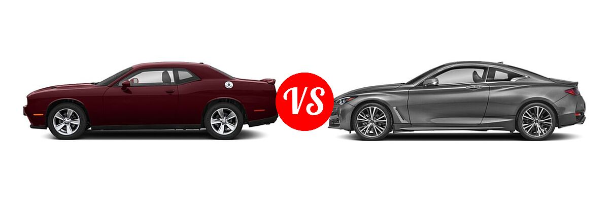 2022 Dodge Challenger Coupe SXT vs. 2022 Infiniti Q60 Coupe LUXE / PURE - Side Comparison