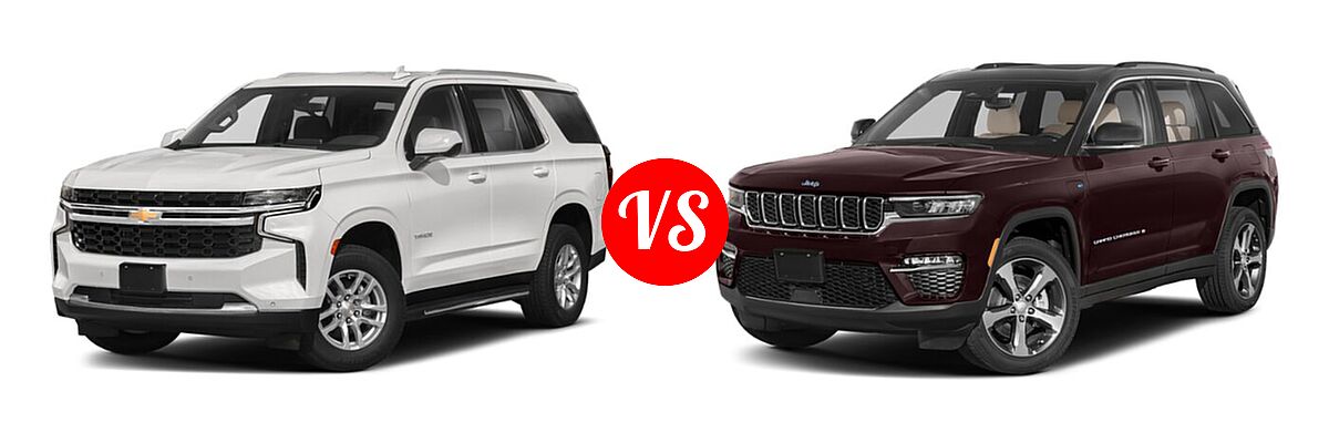 2022 Chevrolet Tahoe SUV LS vs. 2022 Jeep Grand Cherokee 4xe SUV PHEV Overland / Summit / Summit Reserve - Front Left Comparison