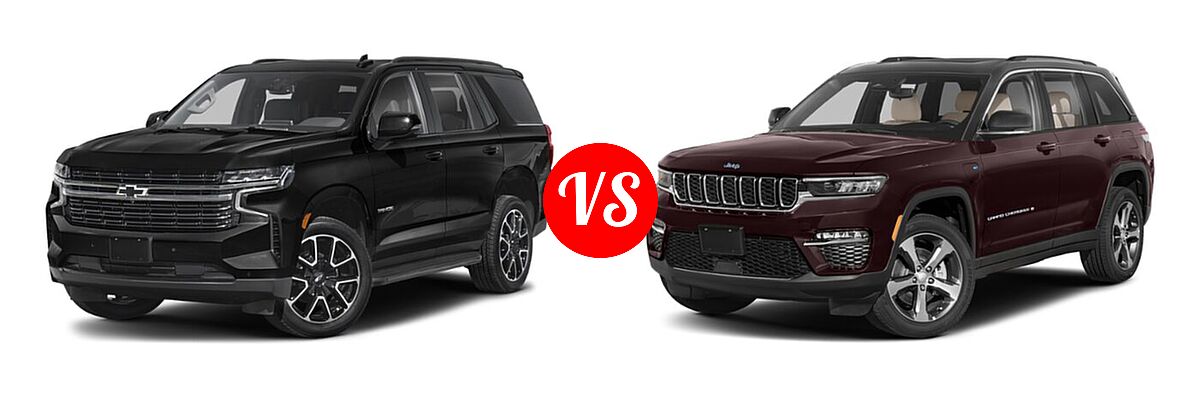 2022 Chevrolet Tahoe SUV RST vs. 2022 Jeep Grand Cherokee 4xe SUV PHEV Overland / Summit / Summit Reserve - Front Left Comparison