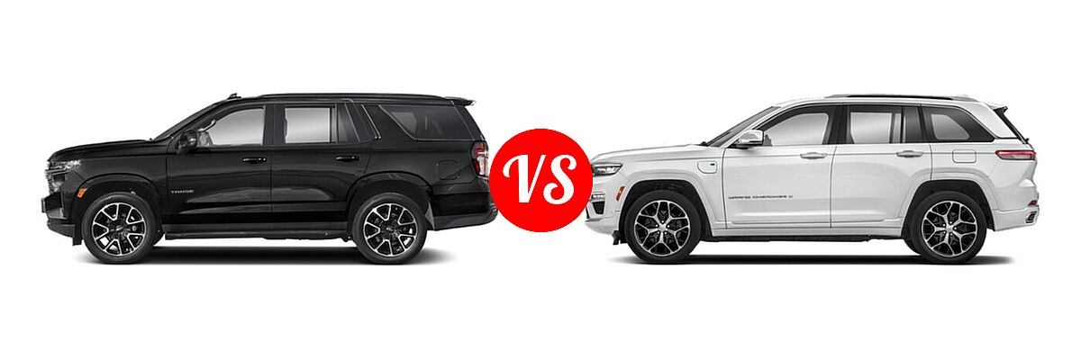 2022 Chevrolet Tahoe SUV RST vs. 2022 Jeep Grand Cherokee 4xe SUV PHEV 4x4 / Trailhawk - Side Comparison