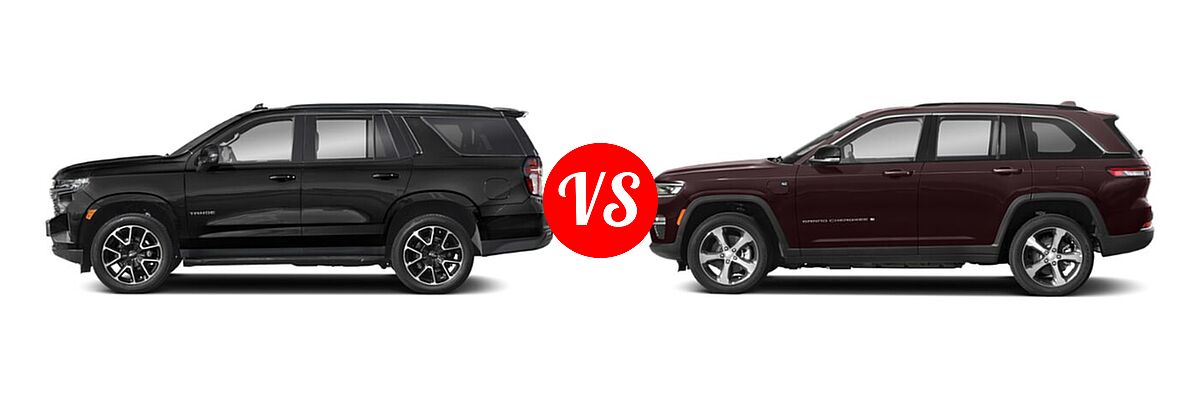 2022 Chevrolet Tahoe SUV RST vs. 2022 Jeep Grand Cherokee 4xe SUV PHEV Overland / Summit / Summit Reserve - Side Comparison