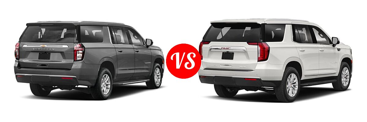 2022 Chevrolet Suburban SUV LS vs. 2022 GMC Yukon SUV AT4 / Denali / SLE / SLT - Rear Right Comparison
