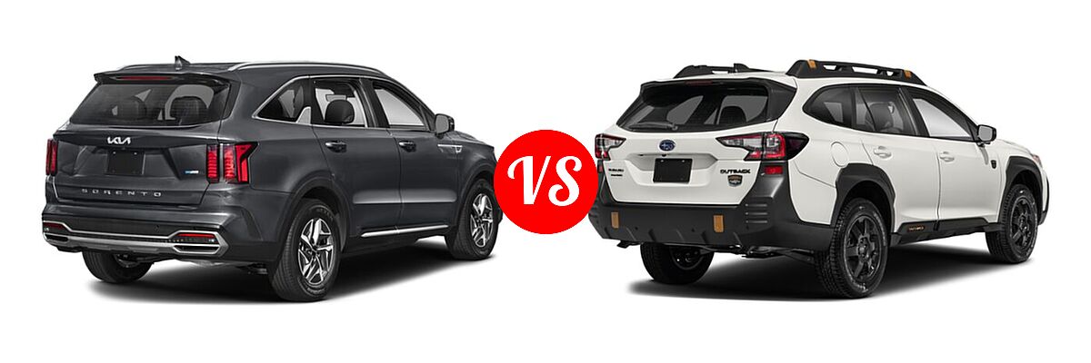 2022 Kia Sorento SUV Hybrid EX vs. 2022 Subaru Outback SUV Wilderness - Rear Right Comparison