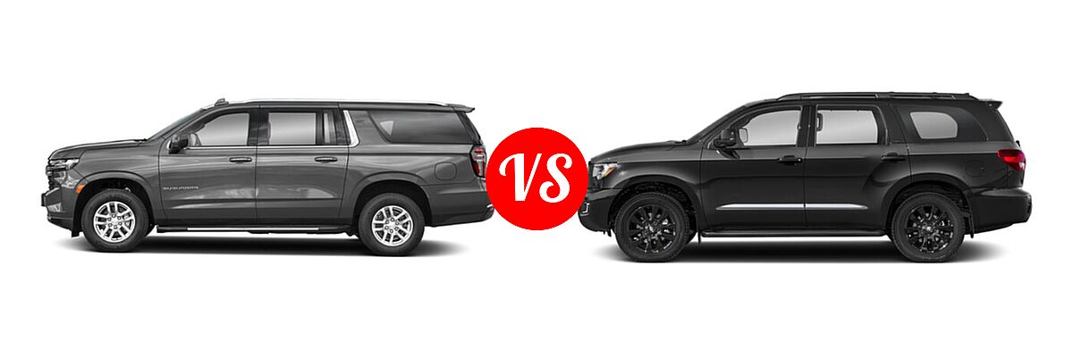 2022 Chevrolet Suburban SUV LS vs. 2022 Toyota Sequoia SUV Nightshade - Side Comparison