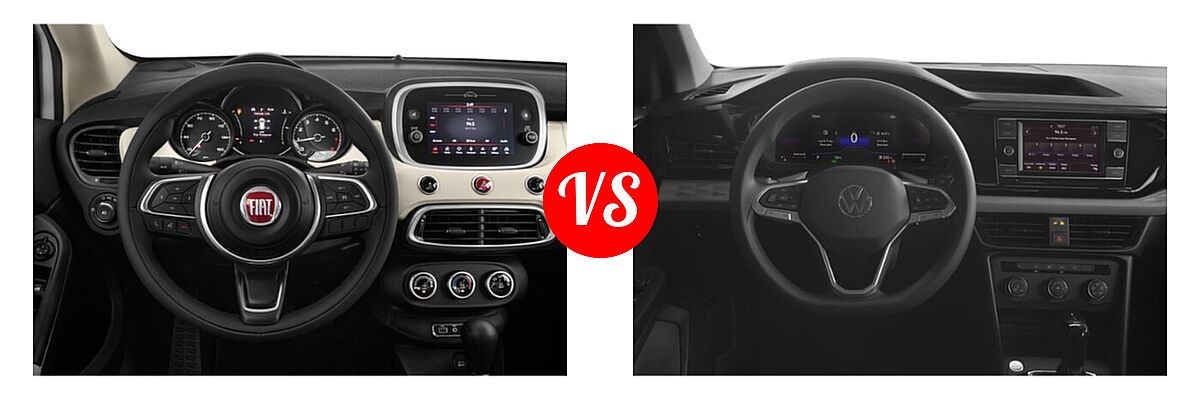 2022 FIAT 500X SUV Pop / Sport / Trekking / Yacht Club Capri vs. 2022 Volkswagen Taos SUV S - Dashboard Comparison