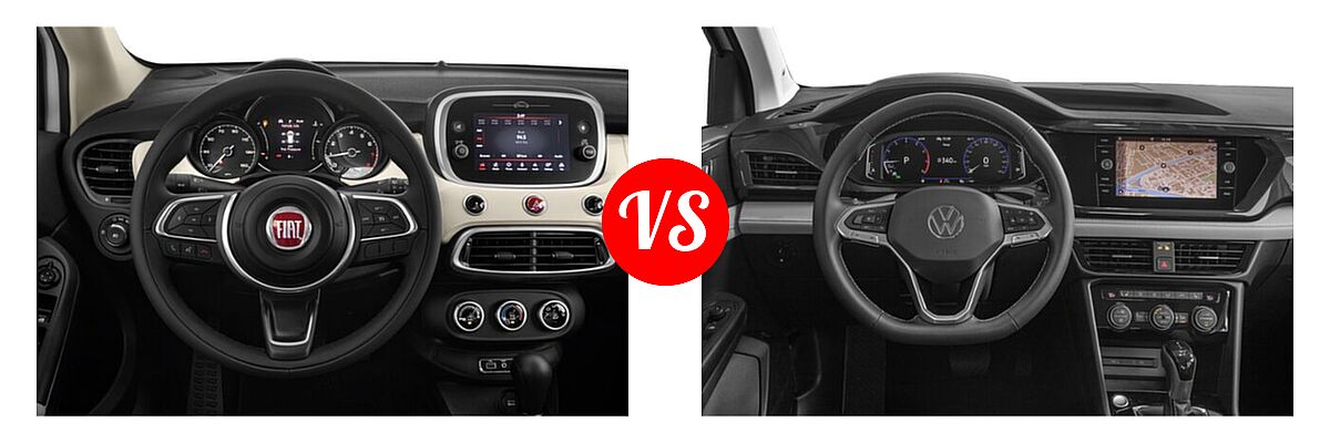 2022 FIAT 500X SUV Pop / Sport / Trekking / Yacht Club Capri vs. 2022 Volkswagen Taos SUV SEL - Dashboard Comparison