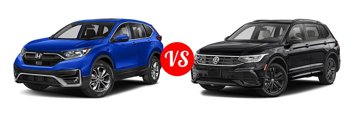 2022 Honda CR-V SUV EX vs. 2022 Volkswagen Tiguan SUV SE R-Line Black - Front Left Comparison