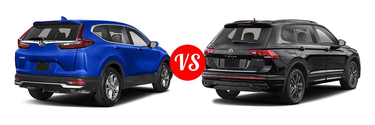 2022 Honda CR-V SUV EX vs. 2022 Volkswagen Tiguan SUV SE R-Line Black - Rear Right Comparison
